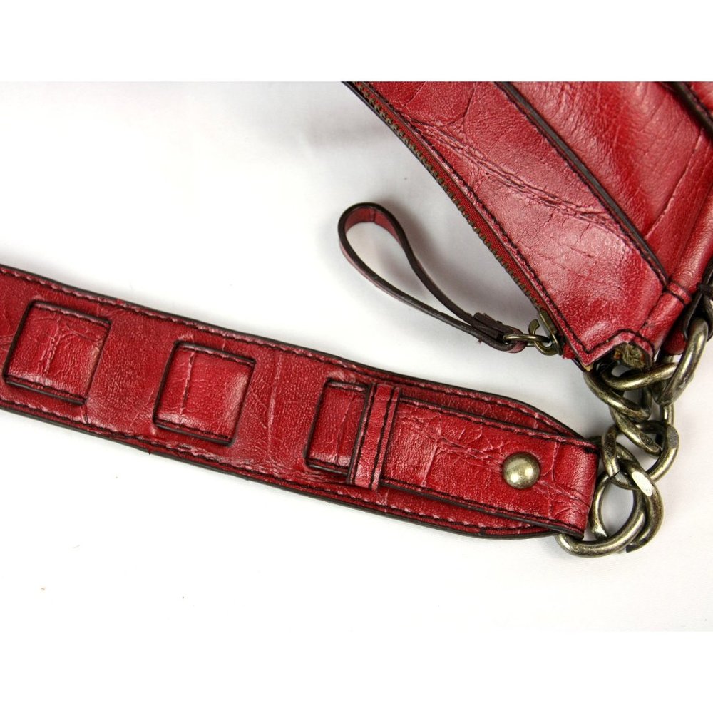 Nine West NWOT Red Leather Croc Embossed Shoulder Bag Handbag Purse Hobo - Picture 7 of 10